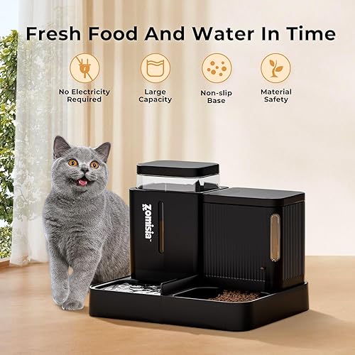 Miniatura 5 de Juego de alimentador automático para gatos y dispensador de agua, dispensador de alimentos para gatos por gravedad 2 en 1 con rotación de 180