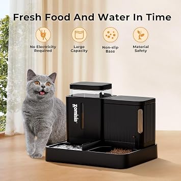 ZOMISIA Automatic Cat Feeder and Water Dispenser, 3 L x 2, Black | 2 in 1 Gravity Pet Food and Water Dispenser, 180 Degree Rotatable, Large Capacity, For Small Dogs