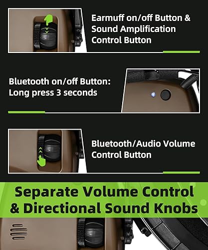 Miniatura 5 de ZOHAN 035 Bluetooth 5.0 - Orejera de protección auditiva para disparos, cancelación activa de ruido, protección auditiva con amplificación de sonido