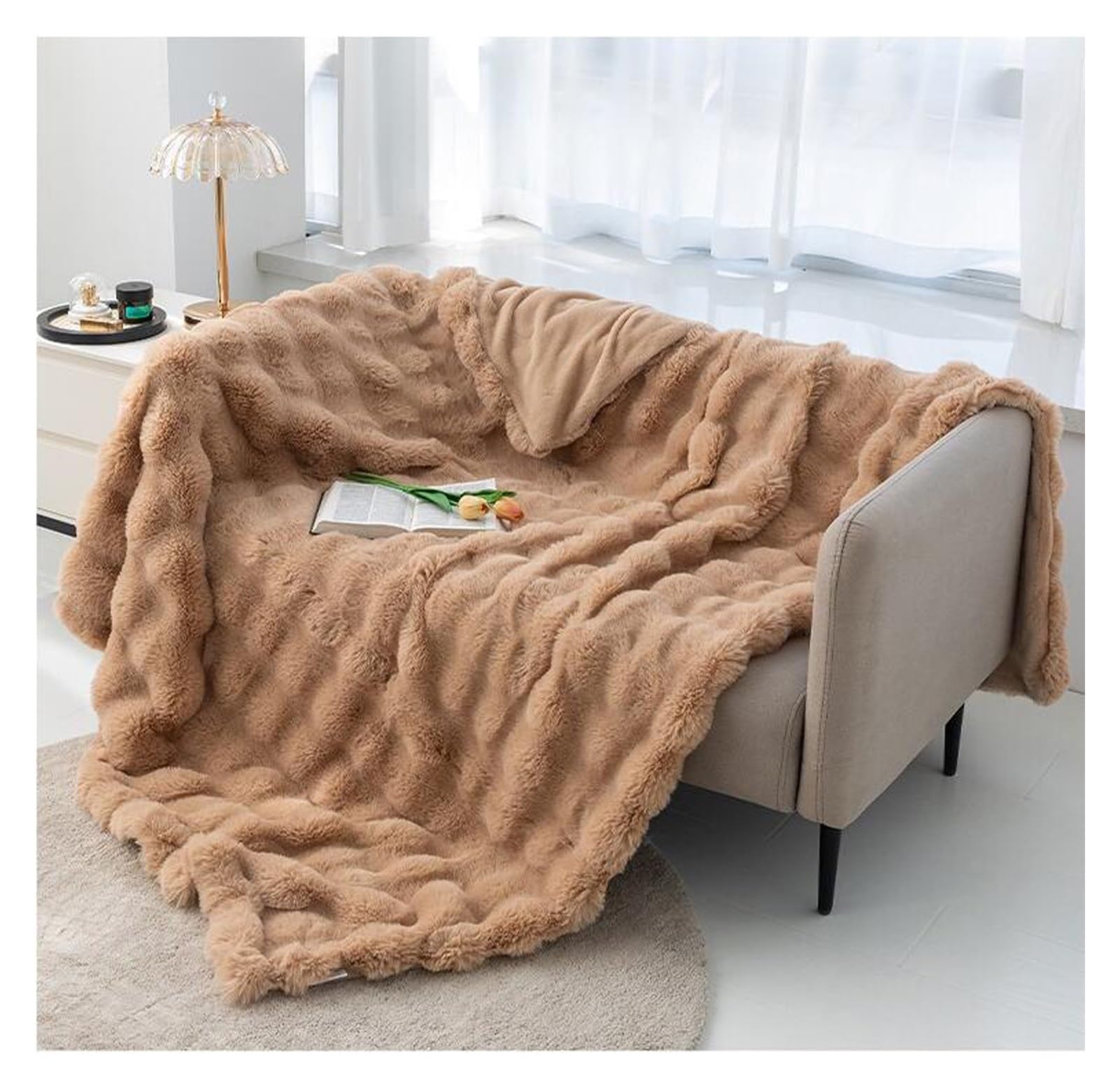 DREAMNINE Coperta In Finta Pelliccia Di Coniglio 127x152 Cm, Double-face, Stampa Animale, Lavabile