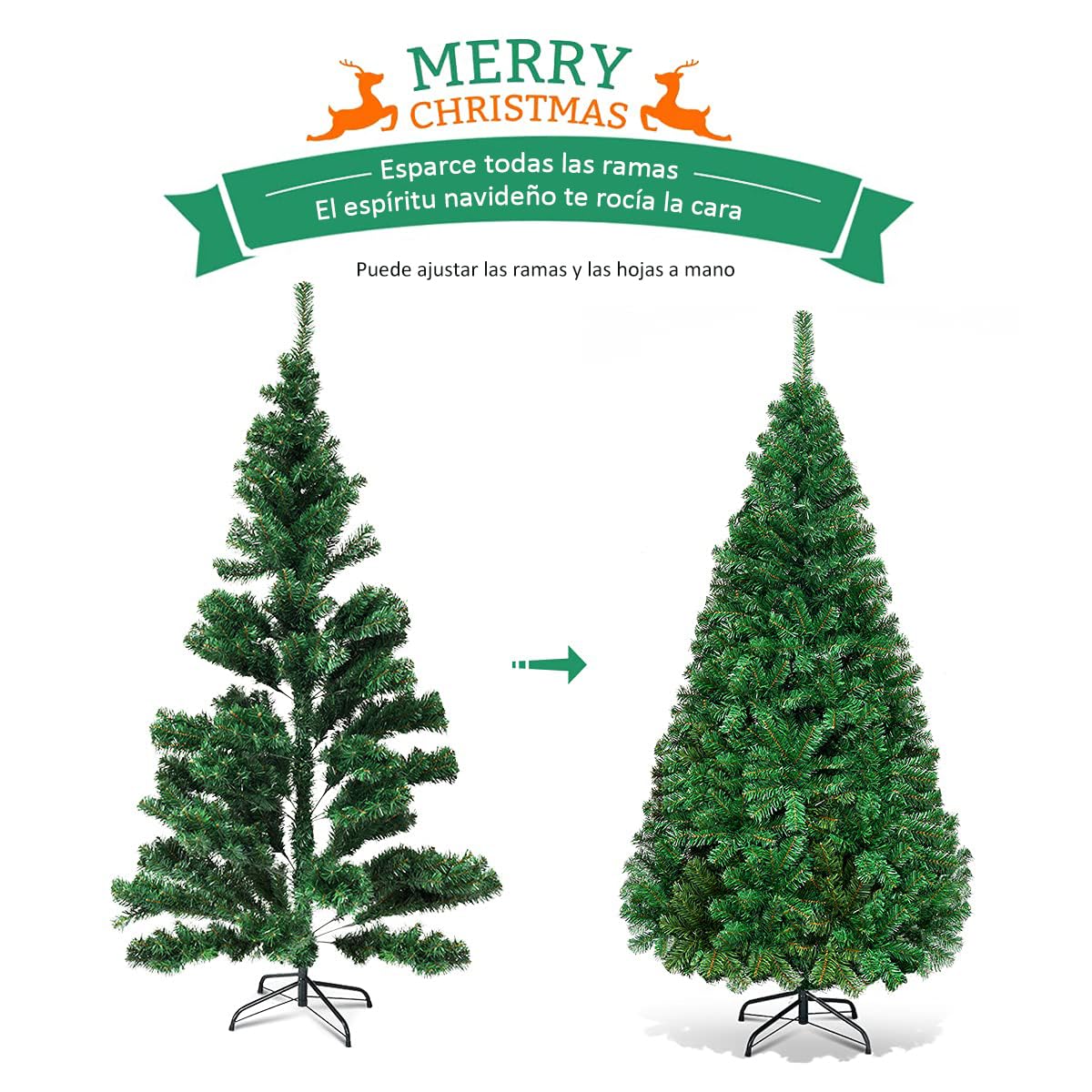 RELAX4LIFE Árbol de Navidad 210 cm con 950 Ramas, Árbol de Navidad Artificial con Hojas de PVC, Soporte de Metal y Almohadillas Antideslizantes, Arvore de Natal para Salón, Tienda, Oficina (210 cm)