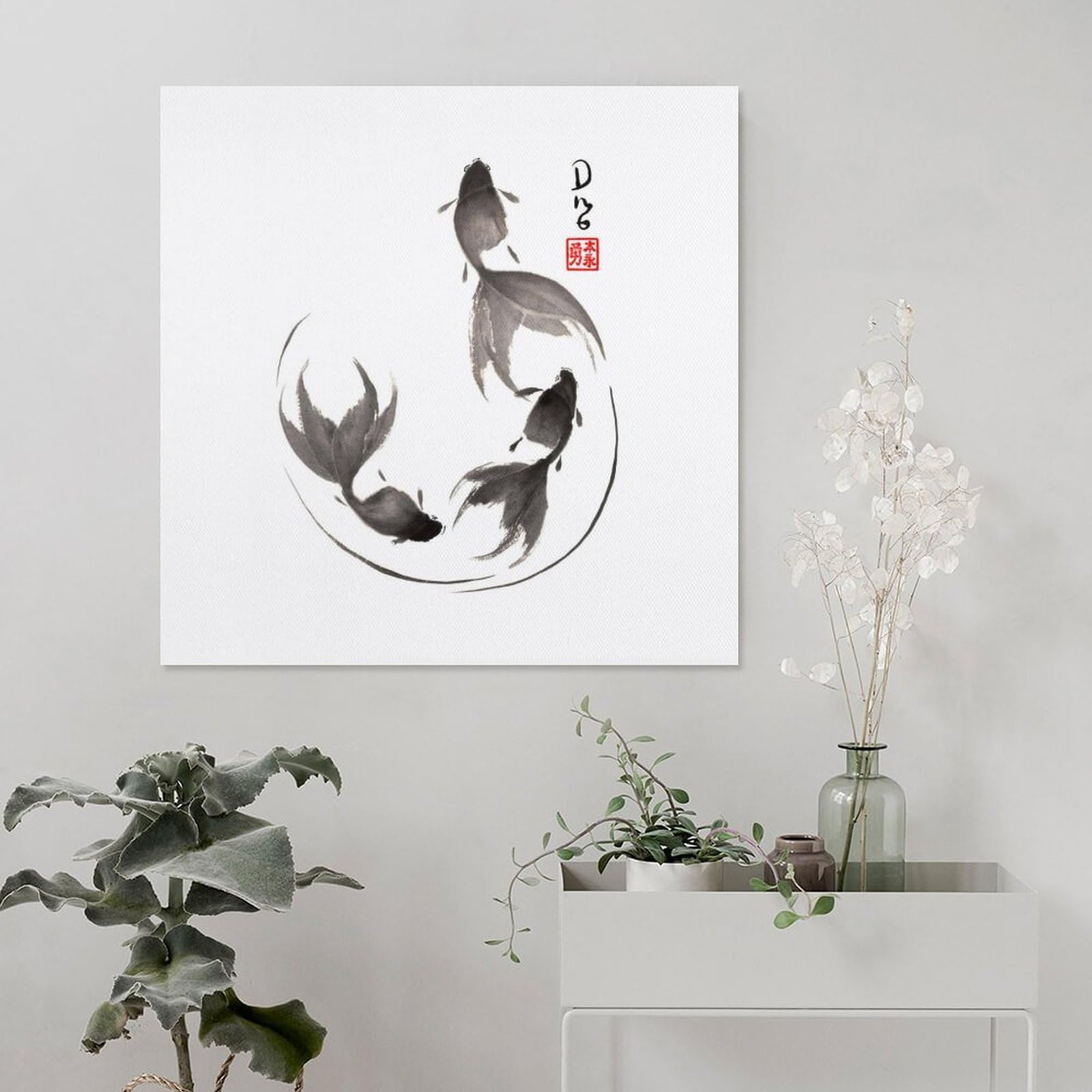 Amazon.co.jp: 金魚の水墨画 絵画 ポスター キャンバス アートパネル