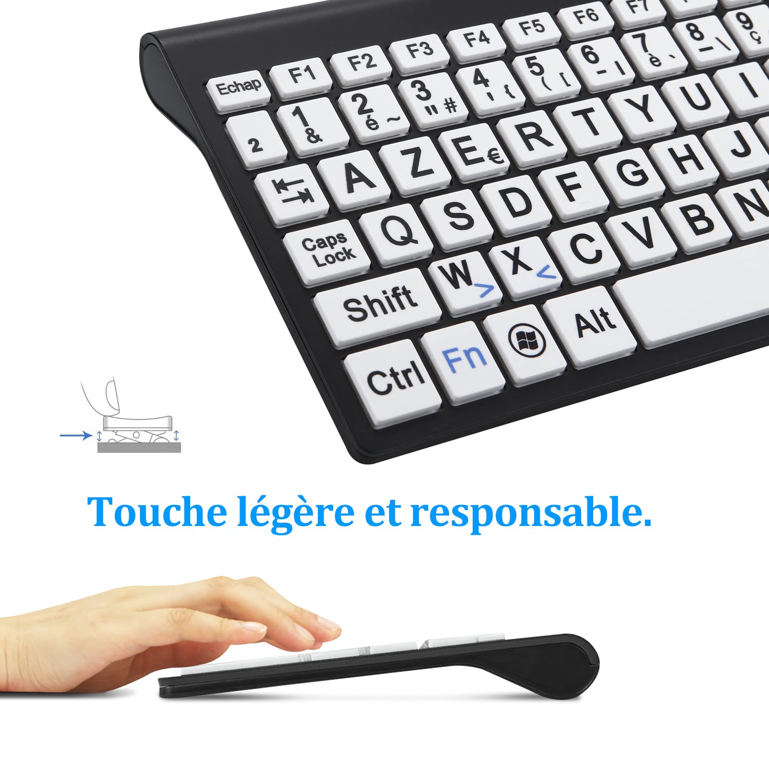 Impression Grand Format Pleine Grandeur 2.4G azerty Clavier et Souris sans Fil, Impression Grand Format surdimensionnée pour Les Malvoyants, Seniors, Enfants, Bureau et Usage