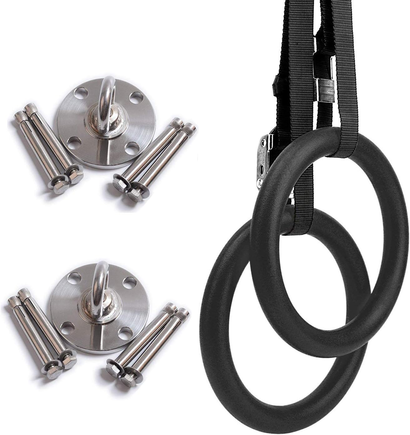 Kovas Gymnastic Rings with Adjustable Straps & Ring Mounts - Home Gym Gymnastics Equipment - Improve Fitness Strength & Balance with Body Weight Training Exercises