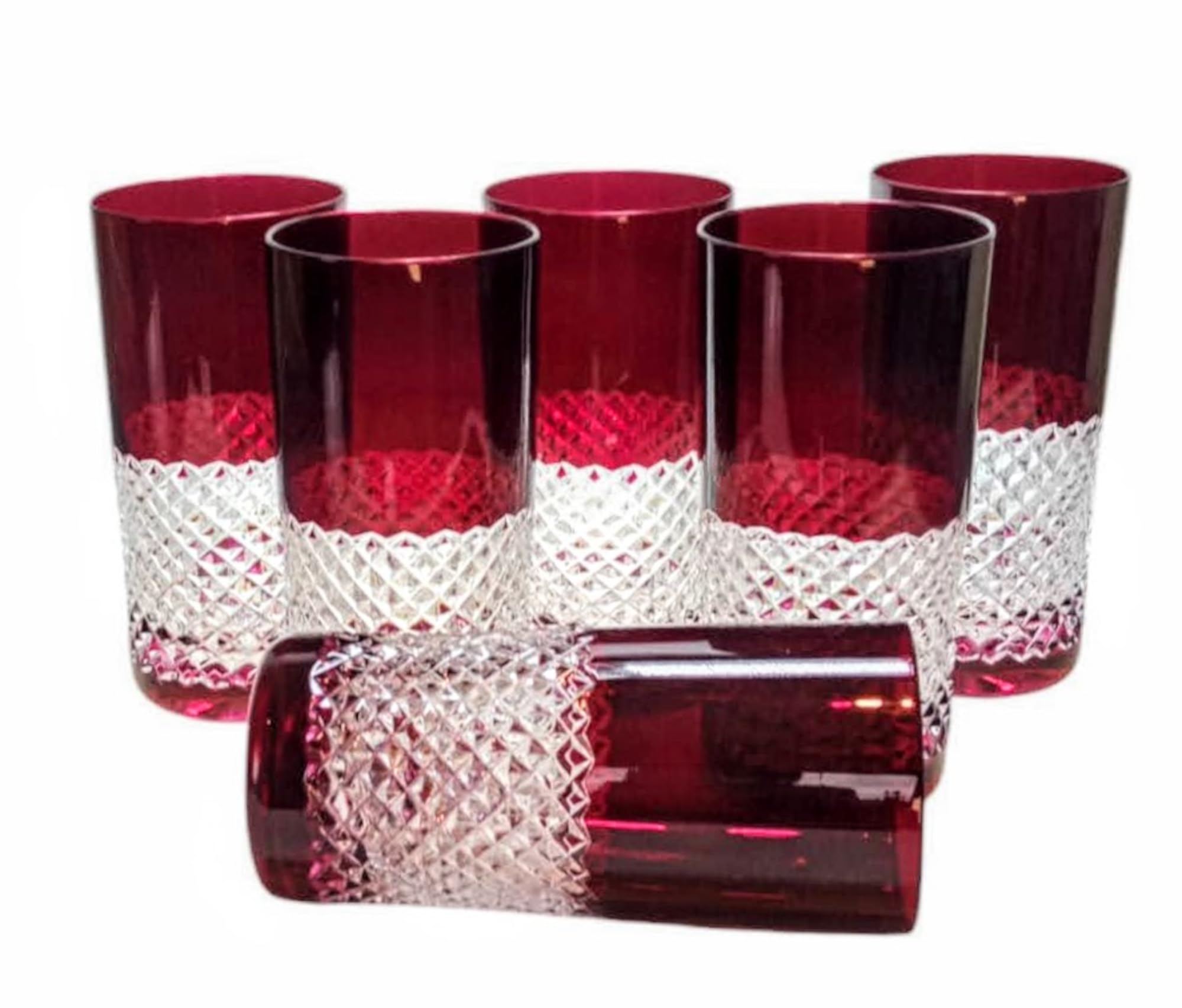 MaRika Kryształowe szklanki do wody i szklanki do picia 320 ml – rubinowa czerwień, ręcznie zdobione eleganckie szkło – zestaw 6 sztuk w opakowaniu prezentowym, idealne na co dzień i jako prezent