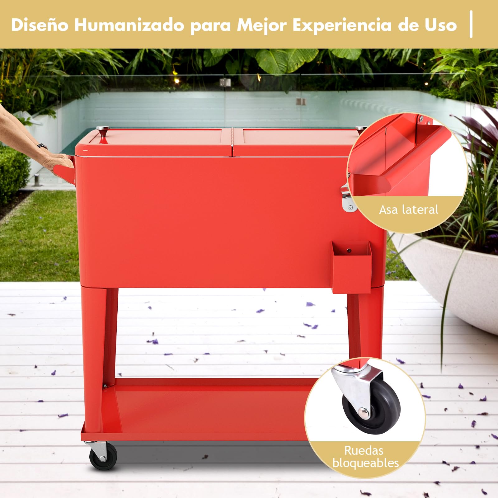 COSTWAY 76L Carrito Nevera con Ruedas, Carro de Bebidas Refrigerado Portátil con Abrebotellas, Estante y 2 Compartimentos, hasta 72 Horas, 40 x 79 x 87 cm, para Patio Fiesta Terraza