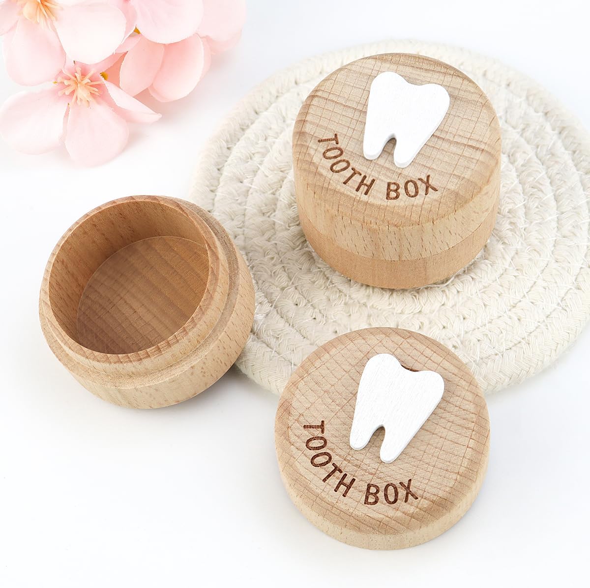 yuntop 2Pcs Tooth Fairy Box Wooden Tooth Fairy Keepsake Box Lost Teeth Storage for Kids Milk Teeth Container Box for Boy or Girl