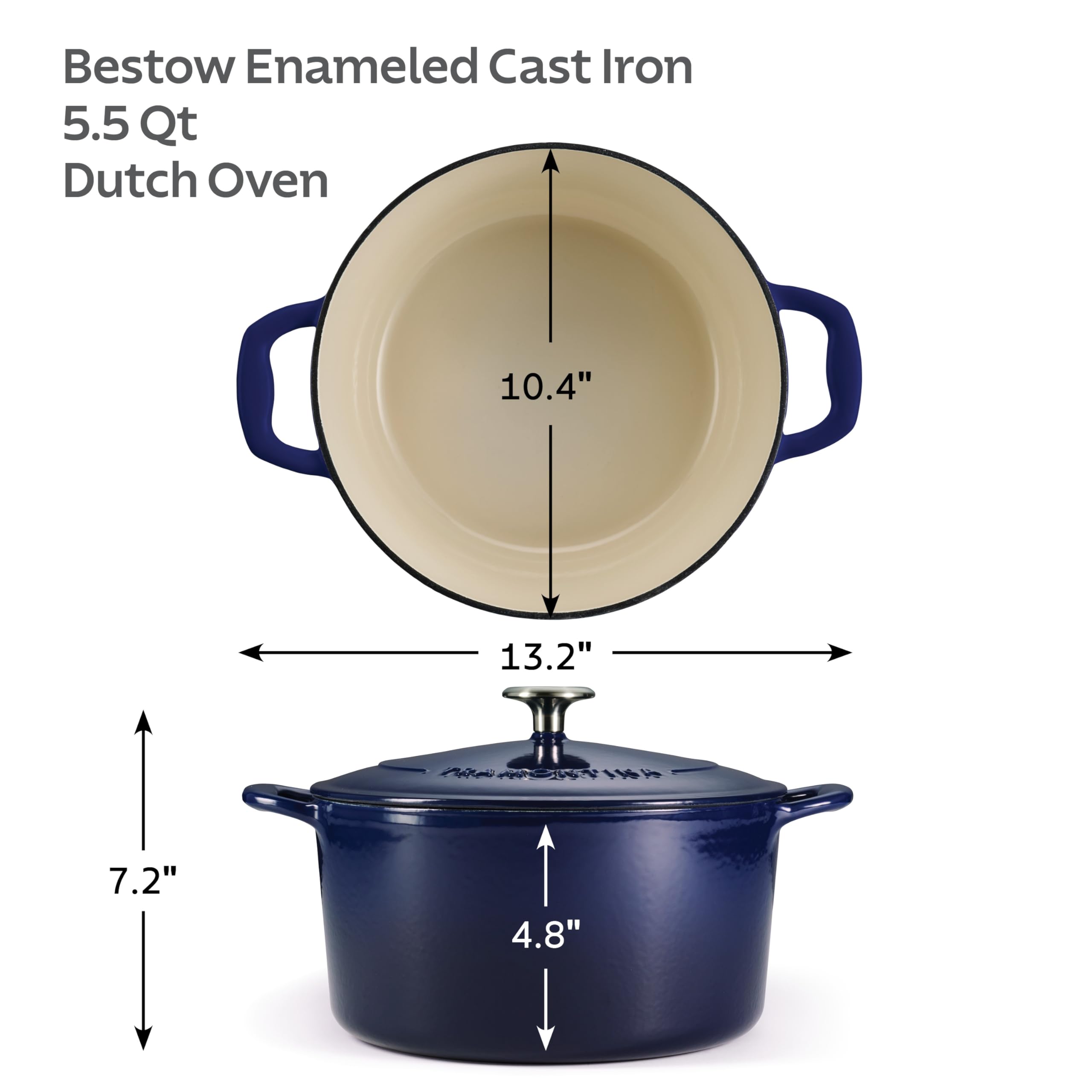 TRAMONTINA Bestow Round Dutch Oven 5.2L with Lid | Enameled Cast Iron Casserole Pot & Biryani Pot | Even Heat Retention | Low Oil Healthy Cooking | No Seasoning Required | All Cooktops Compatible | Blue 1