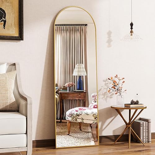 Miniatura 9 de Espejo arqueado de longitud completa de 18 x 58 pulgadas, espejo de pie de arco dorado de longitud completa con soporte, espejo de pie de cuerpo