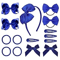 Vista 10 de DEEKA Juego de accesorios para el cabello azul marino, 15 lazos para el cabello, pinzas para el cabello, diadema, lazos para el cabello para niñas