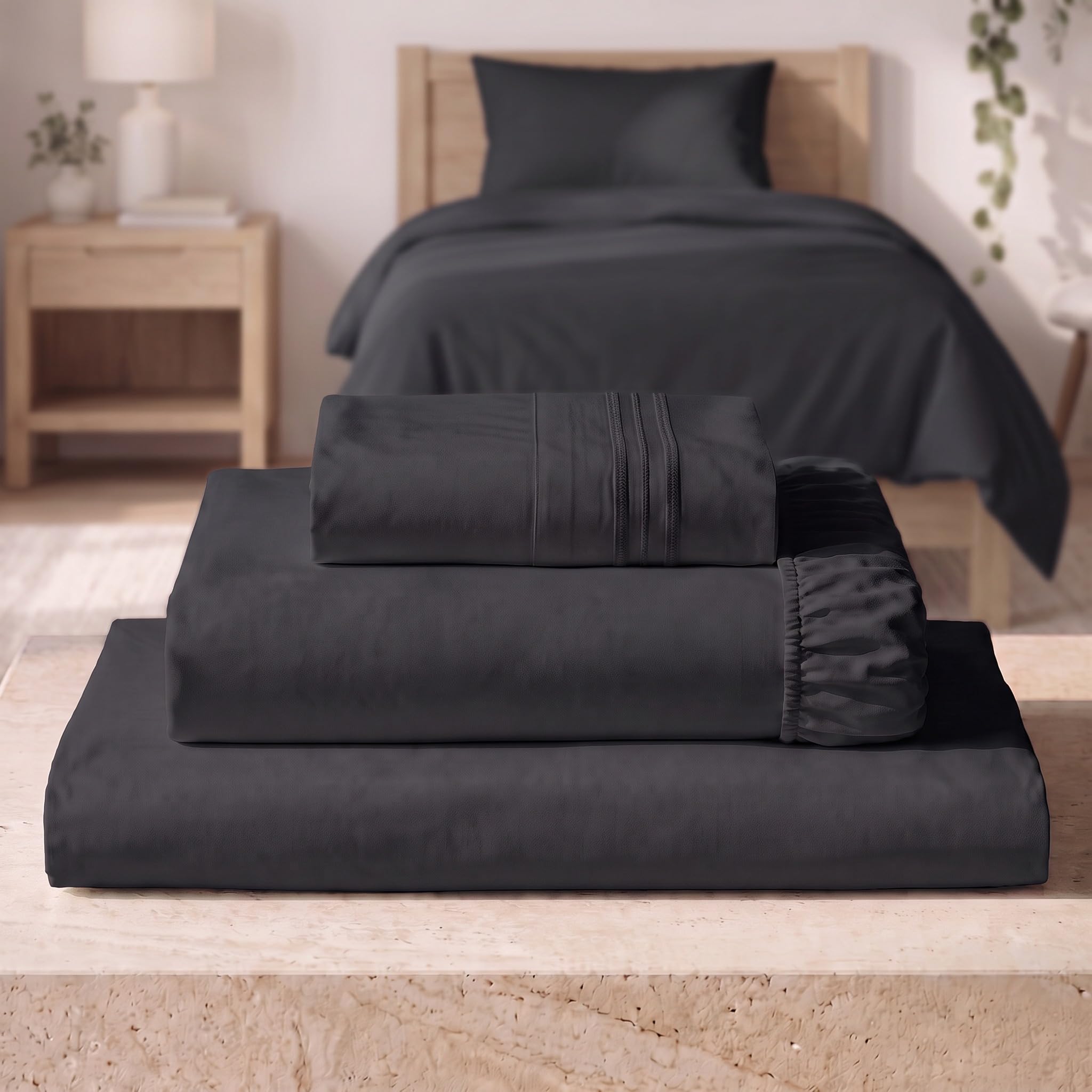 Mellanni Iconic 3-Piece, Ultra Soft Sheet Set (Twin, Black)
