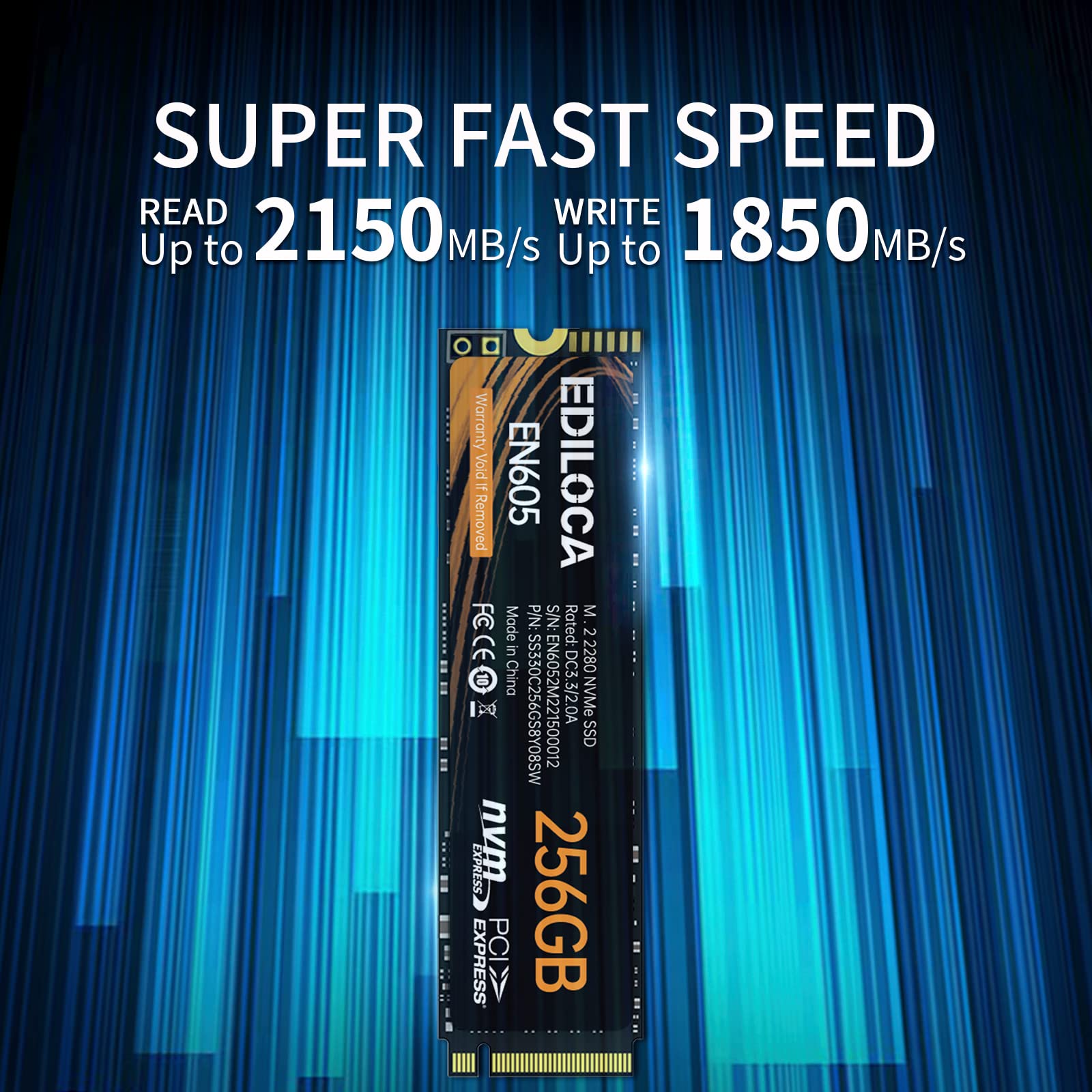 Ediloca EN605 256GB M.2 SSD, NVMe1.3 PCIe Gen3 x4 SSD Unità a stato solido interne, M.2 2280 - Velocità di lettura/scrittura fino a 2150/1300 MB/s - SSD interno compatibile con laptop e PC desktop
