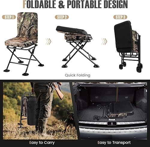 Miniatura 6 de Tangkula Silla de caza silla giratoria de 360 grados con cojín acolchado almohadillas ajustables para pies sillas de caza plegables portátiles de