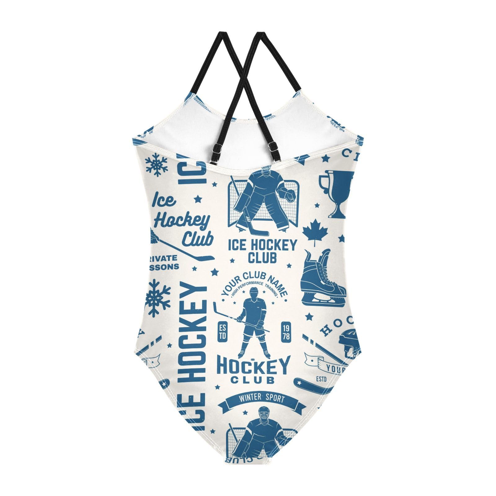 Ice Hockey Girls One Piece Swimsuits Retro Sport Halter Swimwear Beach Bathing Suit 9-10T Multi