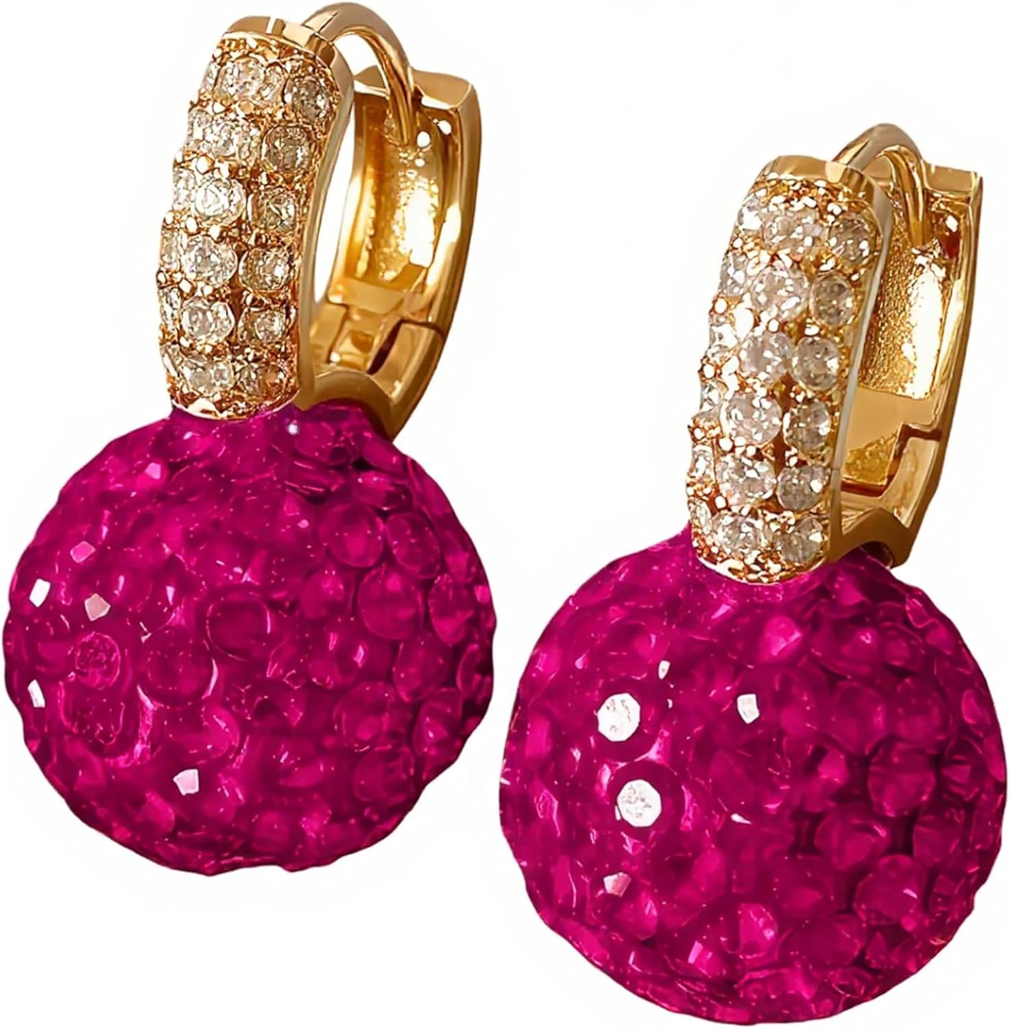 Elegant Hot Pink Rhinestone Embellished Ball Design Pendant Earrings For Women Disco Earrings Birthday Jewelrys