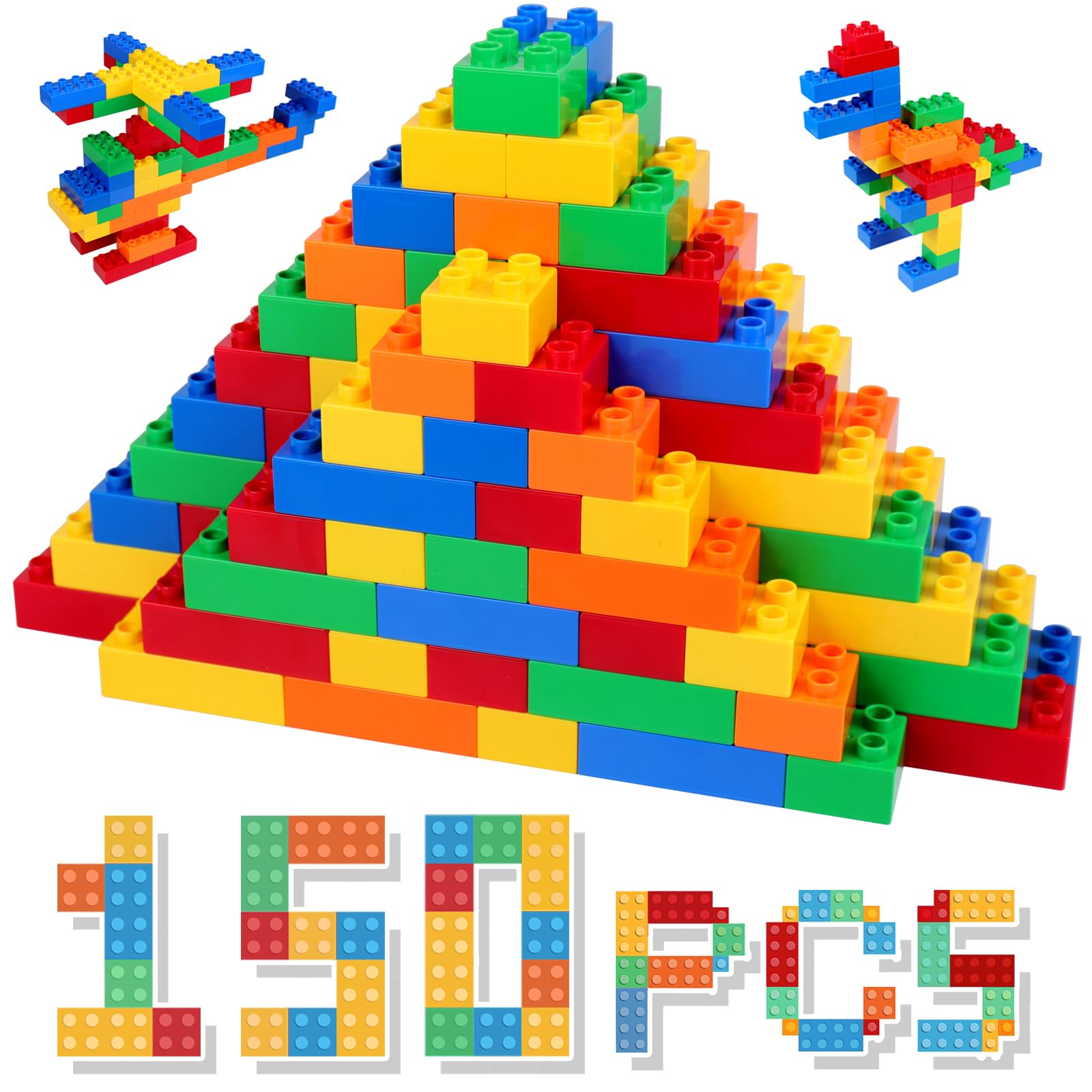 Mattoncini Costruzioni per Bambini 3 4 5 6 Anni - Set da 150 Blocchi Grandi Compatibili - Building Blocks Educativi - Scatola Inclusa - ABS Sicuro.