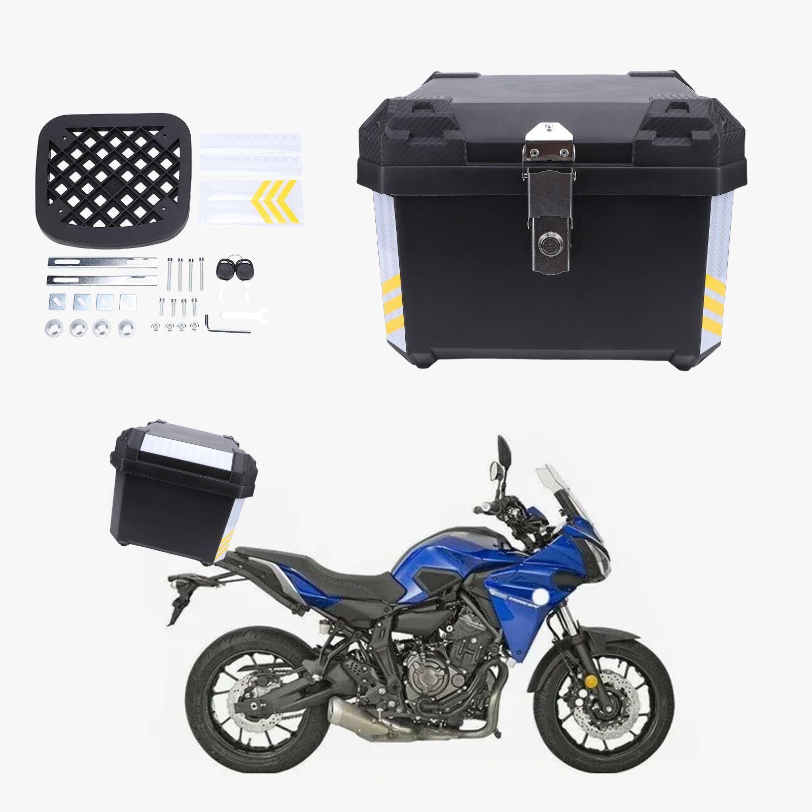 Luocute Bauletto per Moto da 45 Litri, Baule Universale in Plastica PP con Staccabile Resistente All'acqua, per Caschi e Deposito Bagagli