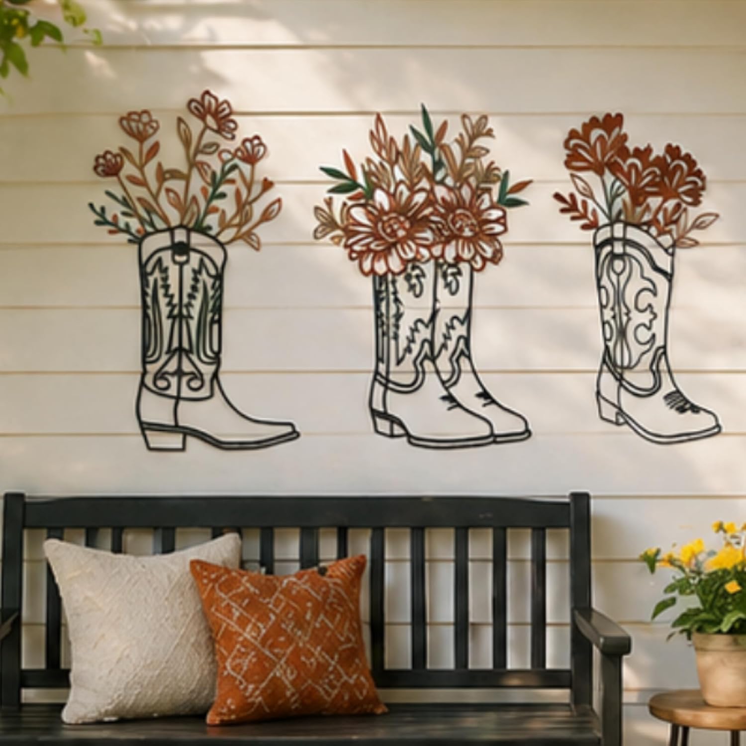 Otoolling 3 Pcs Cowboy Boots Metal Wall Art