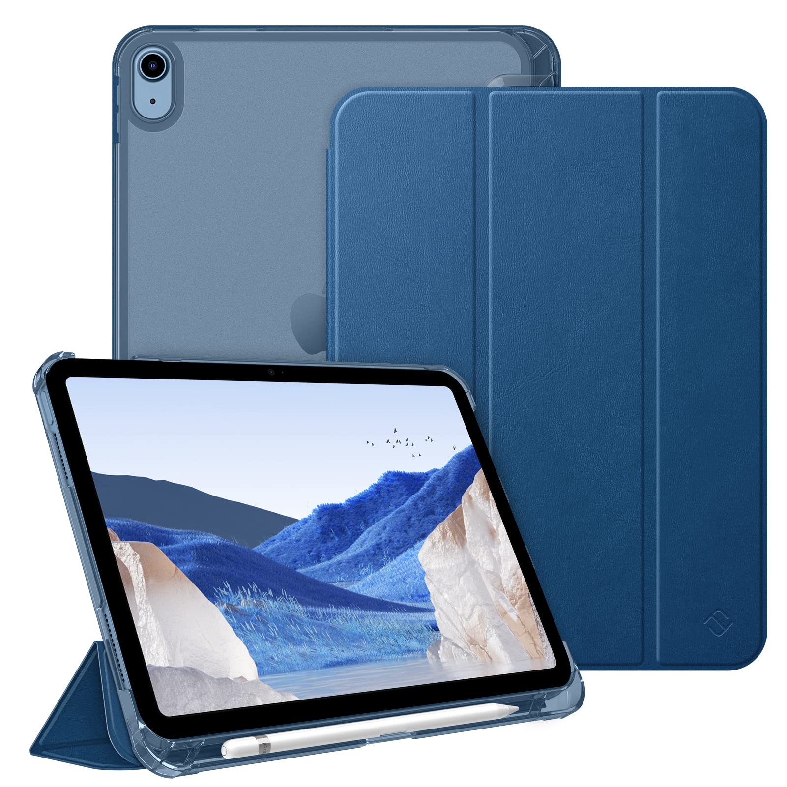 FINTIE Custodia per iPad 10ª Generazione 10.9" 2022 con Built-in Pencil Holder - Sottile Leggero Semi-Trasparente Posteriore Cover Case con Auto Sveglia/Sonno, Blu
