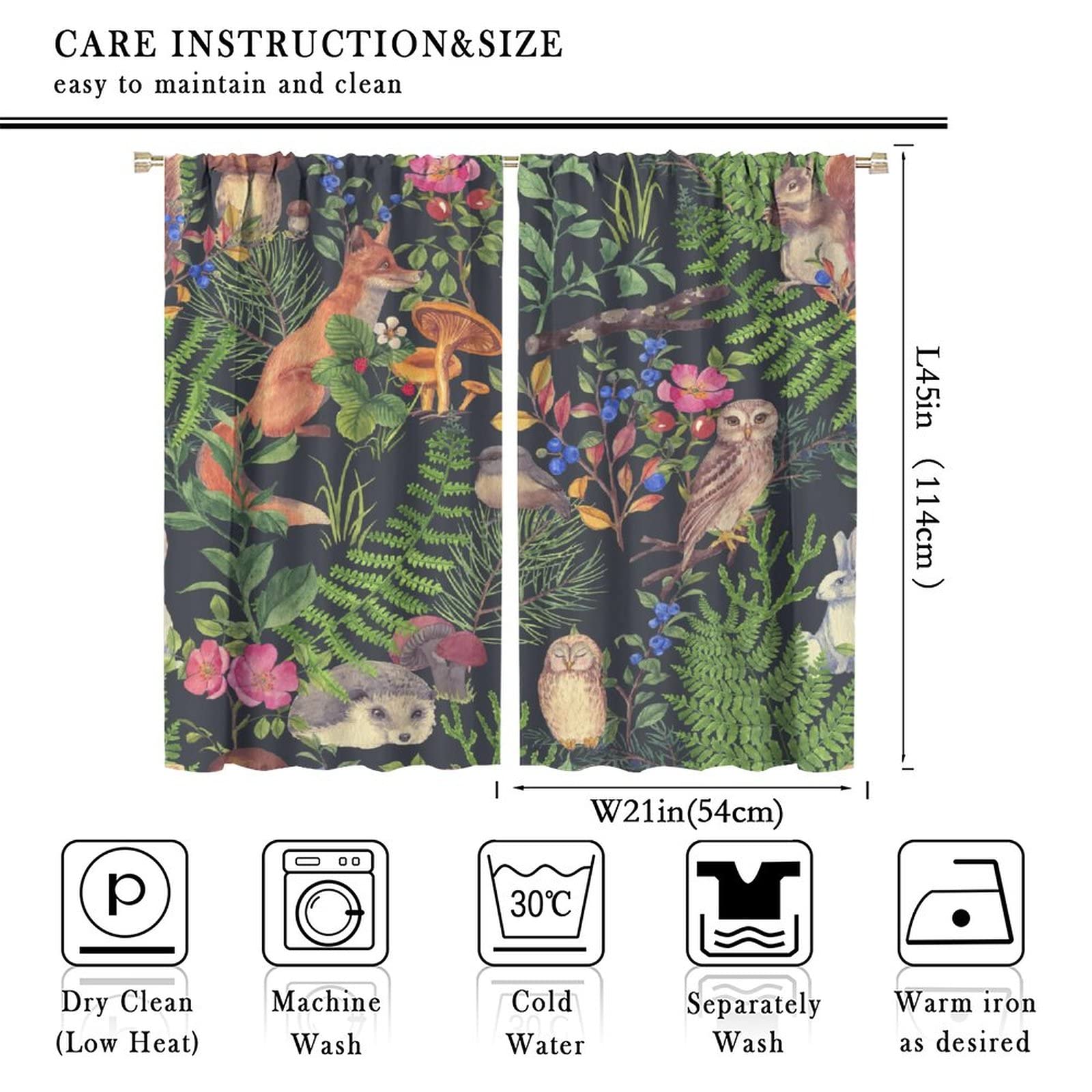 JESTRONRY Forest Wildlife Curtains,Owls Fox Squirrel Branches Forest Animal Room Darkening Door Window Rod Pocket Curtain for Living Room Kids Boys Girls Bedroom W42xL45in