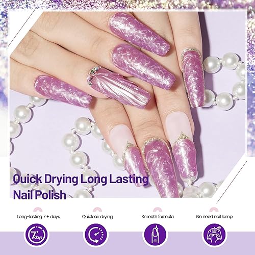 Miniatura 48 de Juego de esmaltes de uñas con purpurina de 0.3 fl oz, 6 colores con purpurina, rojo, rosa, blanco, juego de esmalte de uñas para arte de uñas