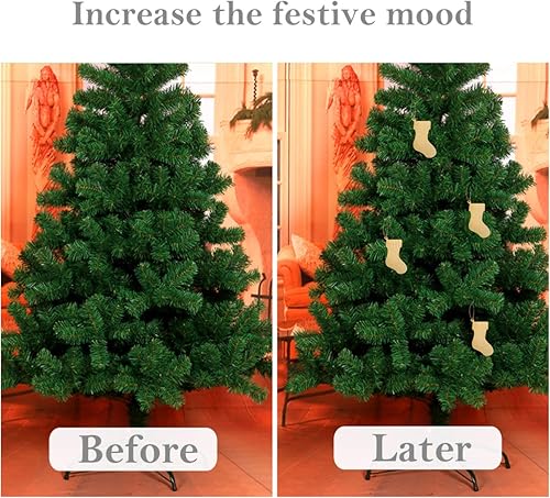 Miniatura 6 de EXCEART 50 piezas de medias de Navidad de madera, rebanadas de madera sin terminar con cordón para adornos colgantes de bricolaje, decoración de