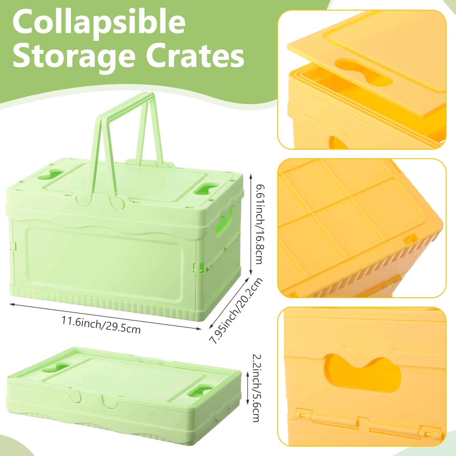4 cajas de almacenamiento plegables con tapas, cestas de plástico plegables apilables de plástico para el hogar, cocina, oficina, baño, dormitorio, picnic (rosa, verde, azul, amarillo)