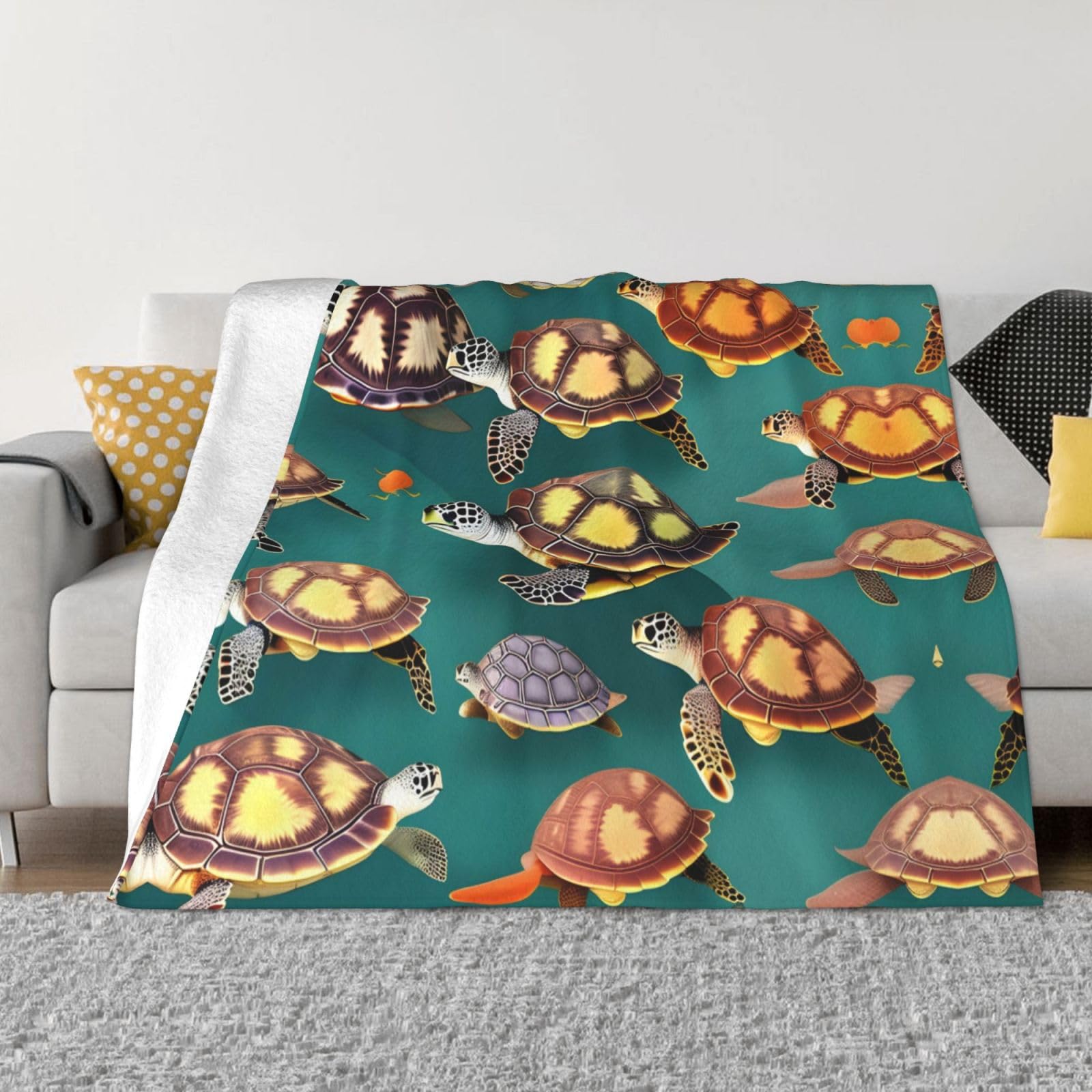 Couverture en flanelle douce motif tortues de mer, un cocon de douceur nomade