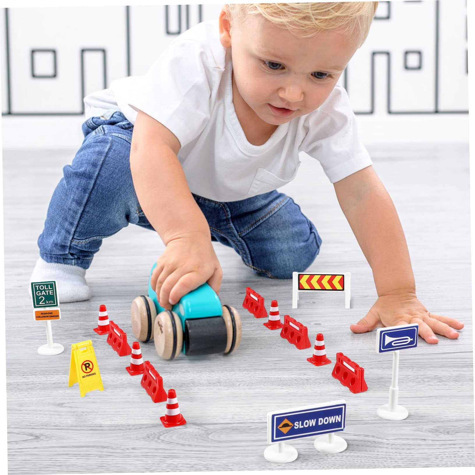 Ensemble de Jouets Circulation en Plastique Cônes et Panneaux de Signalisation pour Garçon et Filles, Modèle Simulation Créative pour Démonstrations Routières