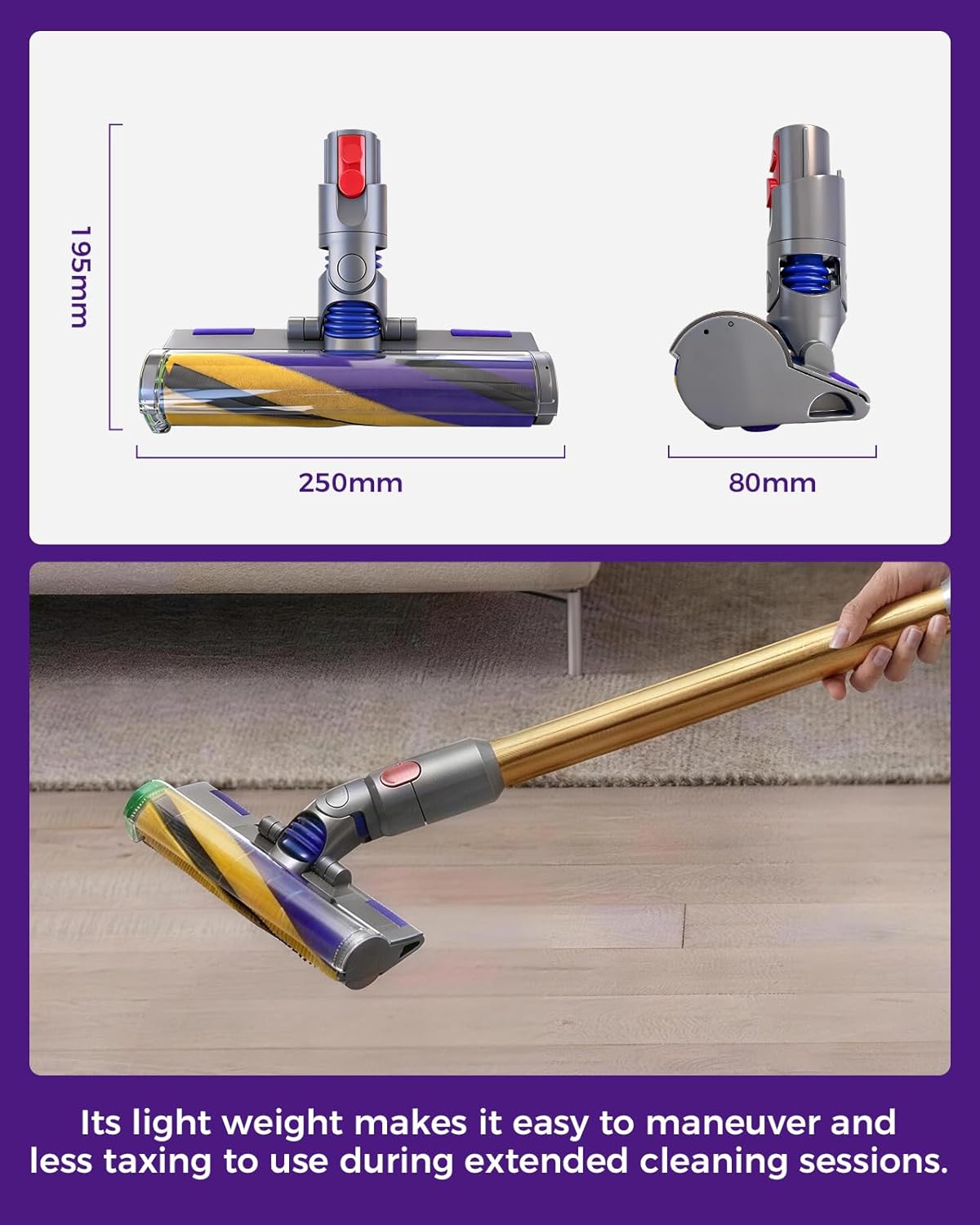 V12 V9 LED Fluffy Soft Roller Cleaner Head for Dyson V12 Detect Slim/V9 Motorbar/Digital Slim Replacement Parts, Hardwood Floor Attachment Dust Detect Green Light, Brush Accessories For Dyson V12 Slim