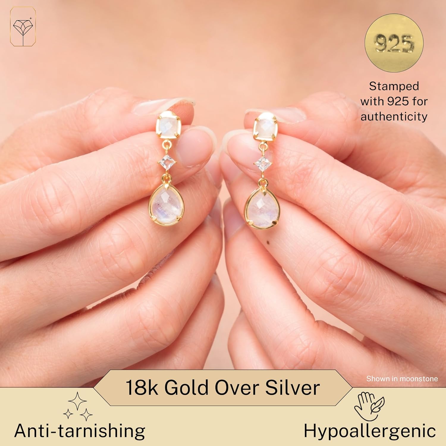 7.5 CT.TW Gemstone Dangle Earrings in 18k Gold Over Sterling Silver | Gold Dangle Earrings for Women | 3 Stone Drop Earrings for Women | Birthstone Earrings for Women by MAX + STONE