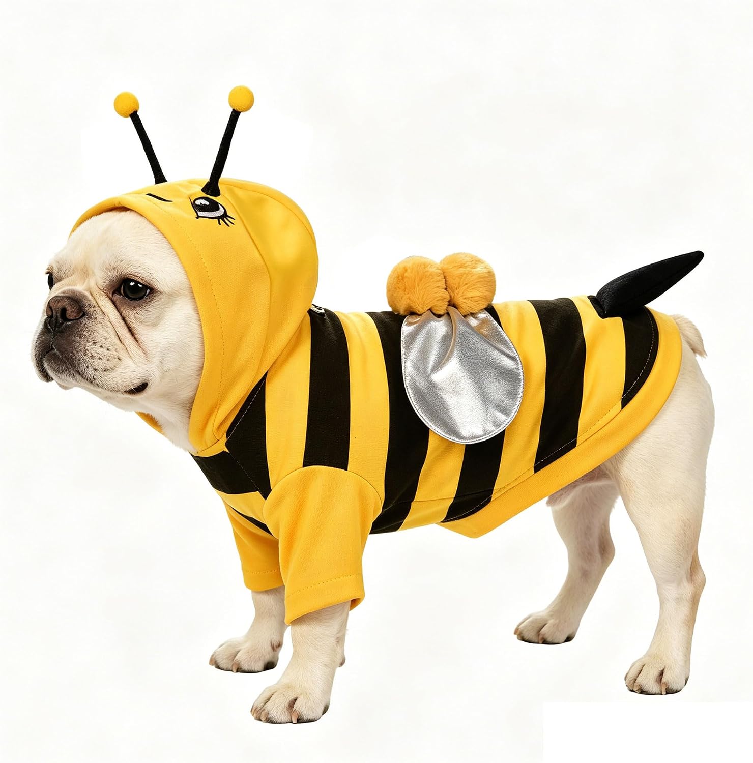 Relibeauty Dog Bee Costume, Cute Cat Bumblebee Outfit with Cap and Wings for Halloween Themed Party, Yellow, L