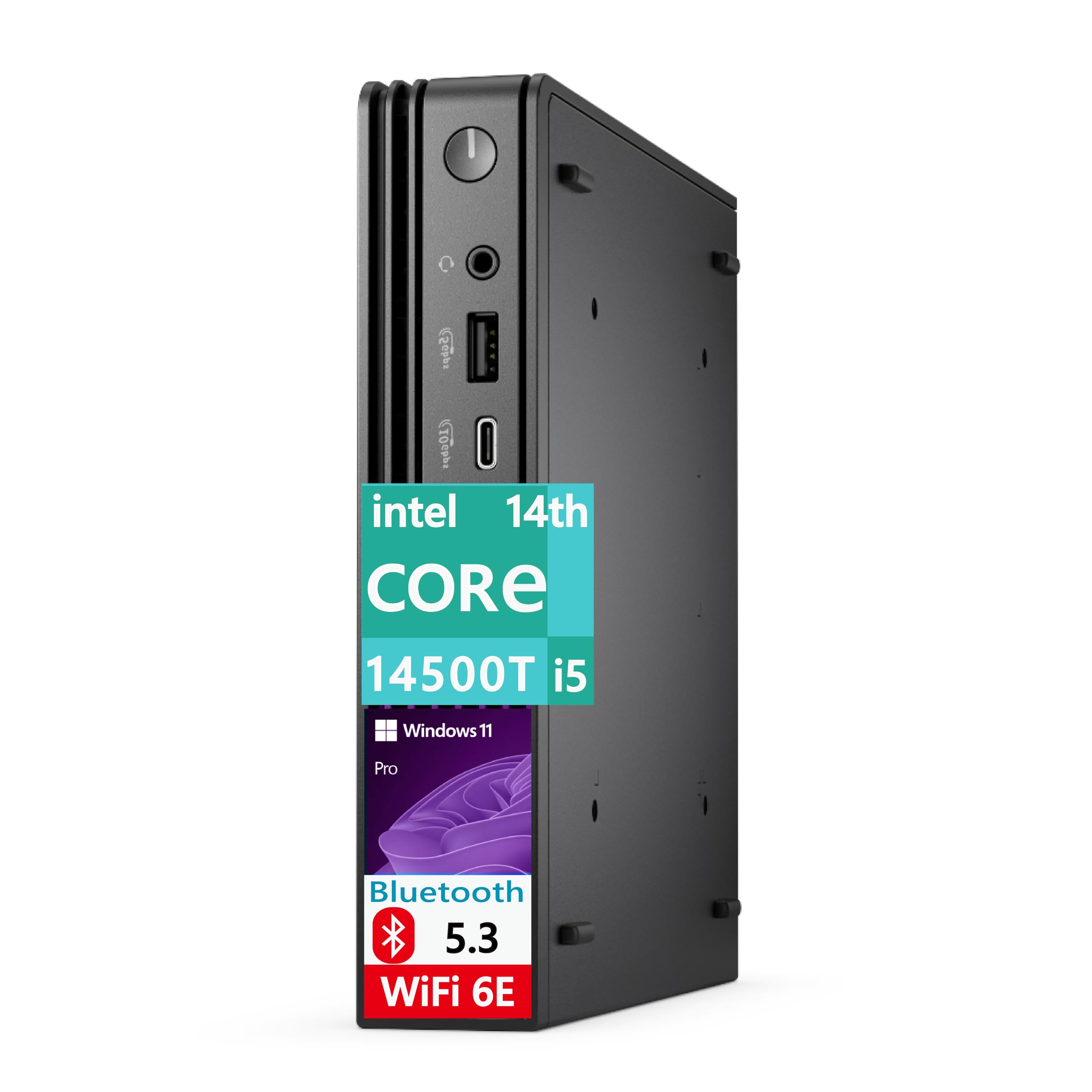Pro Micro QCM1250(Compatible with Next-Gen Dell Optiplex MFF) Intel i5-14500T, 16GB DDR5 RAM, 512GB SSD, WiFi 6E + BT, RJ-45,HDMI, DisplayPort, Wired