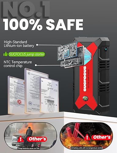 Miniatura 3 de Arrancador de batería de automóvil, 1500 A arrancador portátil (para motor de gas de 6.0 L o diesel de 3.0 L), caja de salto, paquete de batería de