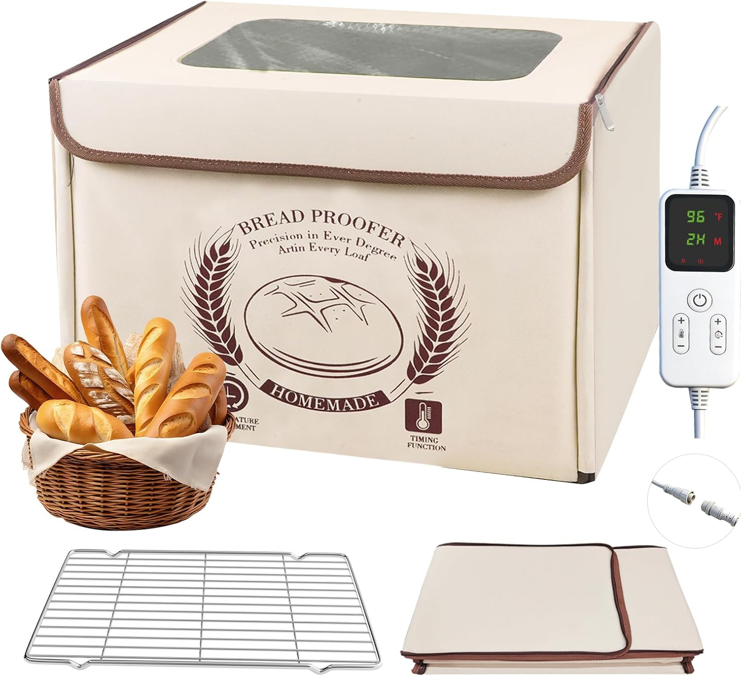 AICNLY Foldable Bread Proofing Box –Sourdough Starter Warmer Box with 77-122℉ Temp Control & 48H Timer, Insulated Fermentation Chamber for Sourdough, Yogurt, Pizza & Kombucha