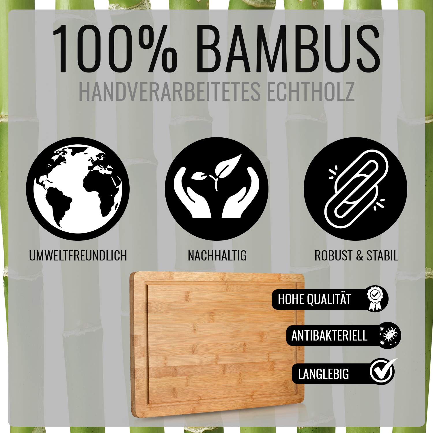 NATUMO Bamboo Chopping Board with Juice Groove 40 x 30 x 1 cm Wooden Board for Kitchen Board and Serving Board Solid Wood, XXL - Image 4
