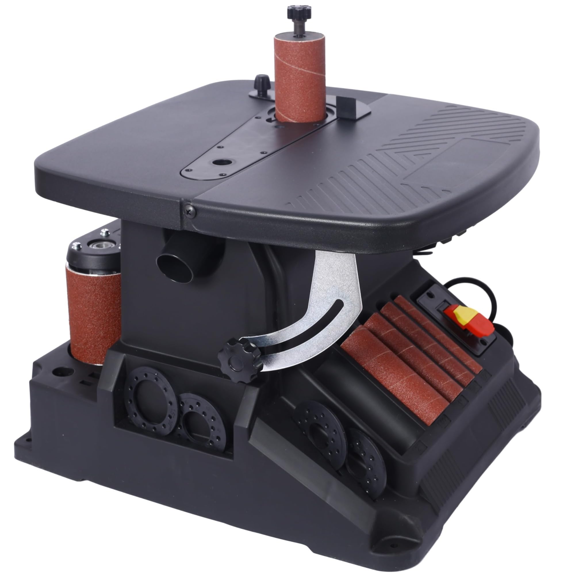 Lijadora combinada 2 en 1 con husillo oscilante vertical y lijadora de banda, lijadora de bobina para carpintería con 5 mangas de lijado, mesa inclinable a 45°, para contornos y curvas