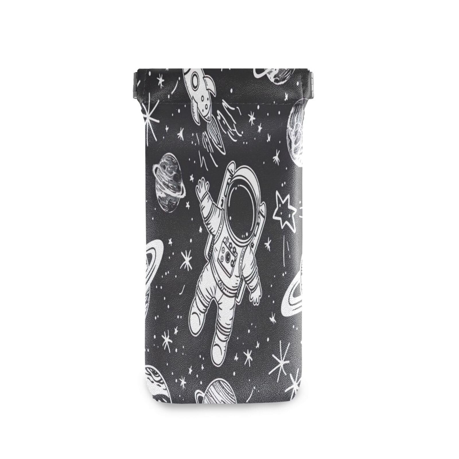 FLildon Cute Spaceman Planets Eyeglasses Pouch Squeeze Top Sunglasses Case Soft PU Leather Eyeglass Bag for Men Women