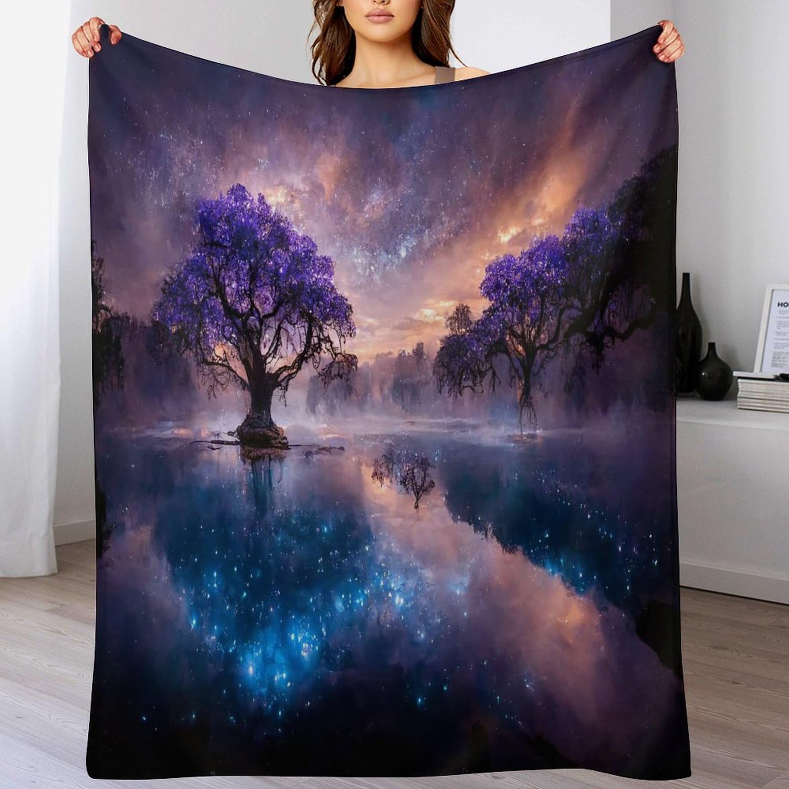 Couverture Plaid Cosmique Arbre de Vie en polaire flannel haut de gamme pour linge de lit