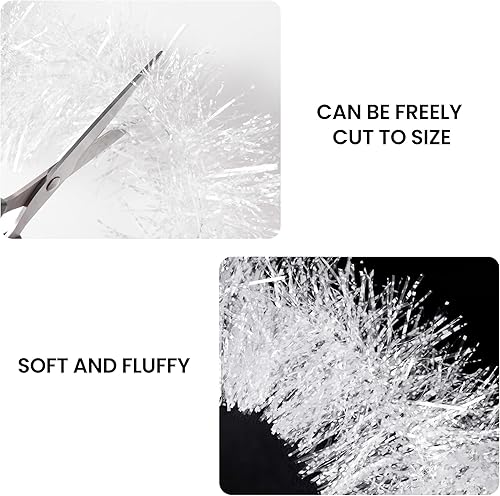 Miniatura 4 de Guirnalda de oropel de Navidad blanca de 50 pies, guirnalda metálica con copos de nieve, decoración de Navidad gruesa y brillante para árbol, manto,