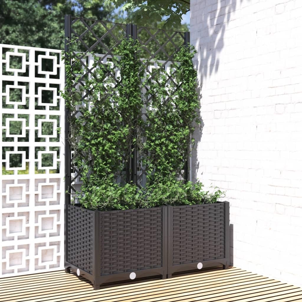 Donica ogrodowa z kratka czarna 80x40x136 cm PP skrzynia na kwiaty i rosliny z twardego polipropylenu na balkon taras ogrod