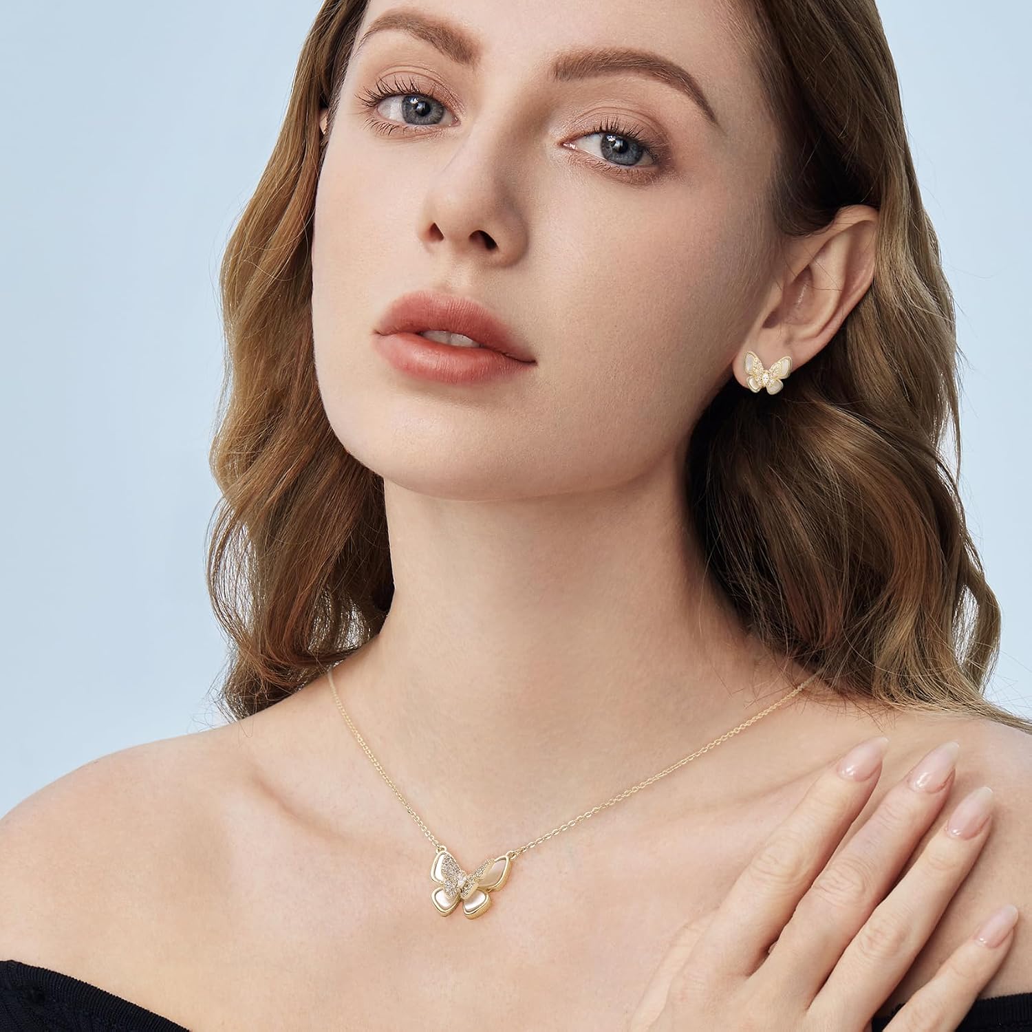 Gold Silver Stud Earrings Pendent Necklace Sets for Women, Dainty Rhinestone Crystal Necklace Earing Jewelry Set Wedding Accessories Fashion Holiday Gift