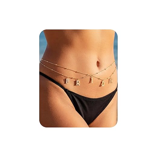 5A Cubic Zirconia Hypoallergenic 18K Gold Bride Waist Chain for Women: 316L Surgical Stainless Steel Letters Belly Body Chain Stomach Belt Bachelorette Accessory
