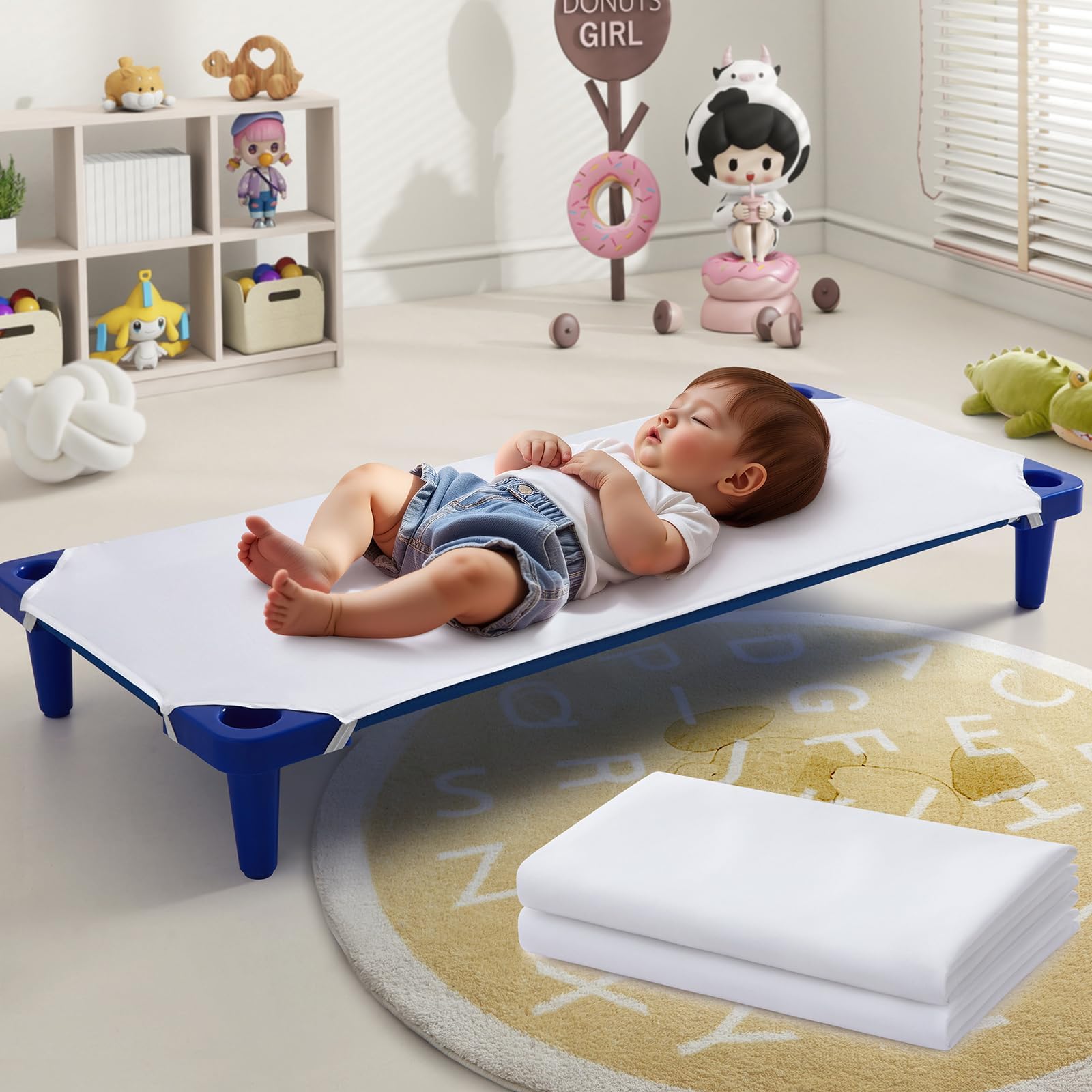 Horbaunal 2 Pack White Cot Sheets for Daycare/Pre-School Standard Size, 23" x 51" Cot Fitted Sheets, Microfiber Fitted Cot Cover for Preschool Kids Nap Time, Daycare Essentials