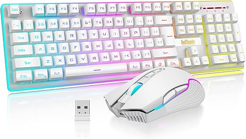 Miniatura 12 de Combo de teclado y mouse inalámbrico para juegos RedThunder K10, batería recargable de 3800mAh con retroiluminación RGB, teclado de 26 teclas BLACK