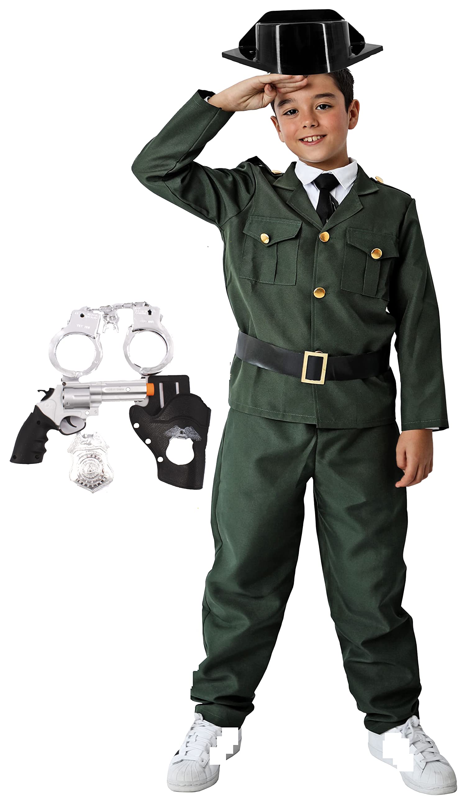 Gojoy shop-Disfraz de Guardia Civil Niños y Adulto para Carnaval Halloween (Contiene:Gorro,Disfraz,Esposas,Cinturón,Pistora Juguete y Mochila de Cuerdas.)