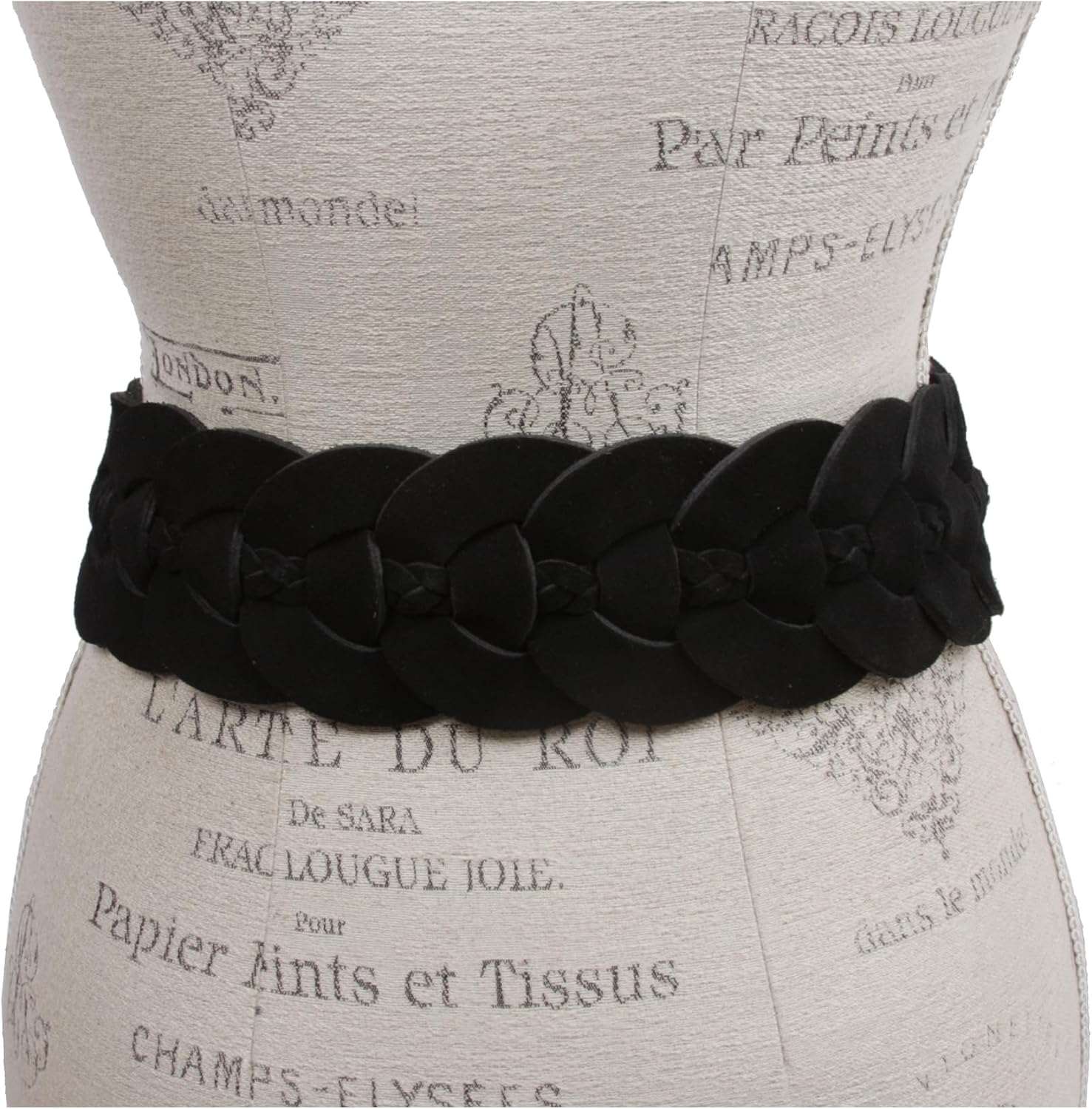 Women's 3" Wide Cow Suede Round disc Braided Waist Belt with Round Buckle