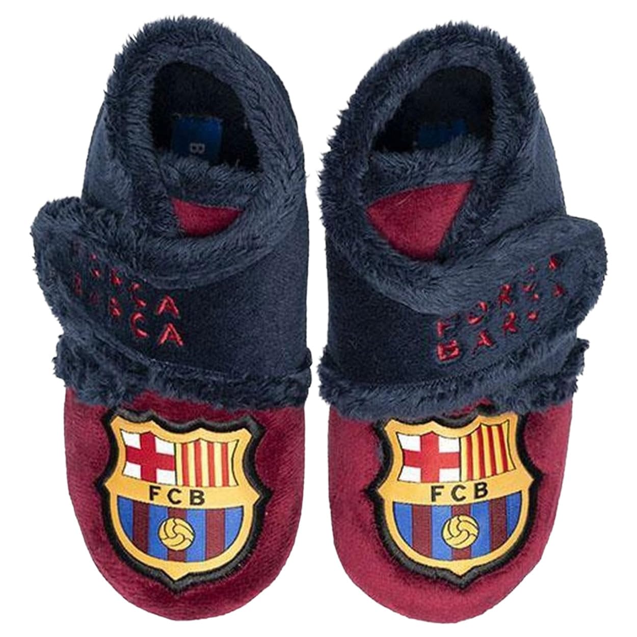 MARPEN SLIPPERS, Zapatillas de Casa Botitas de Invierno del FC Barcelona de Fútbol con Velcro para Niño o Niña