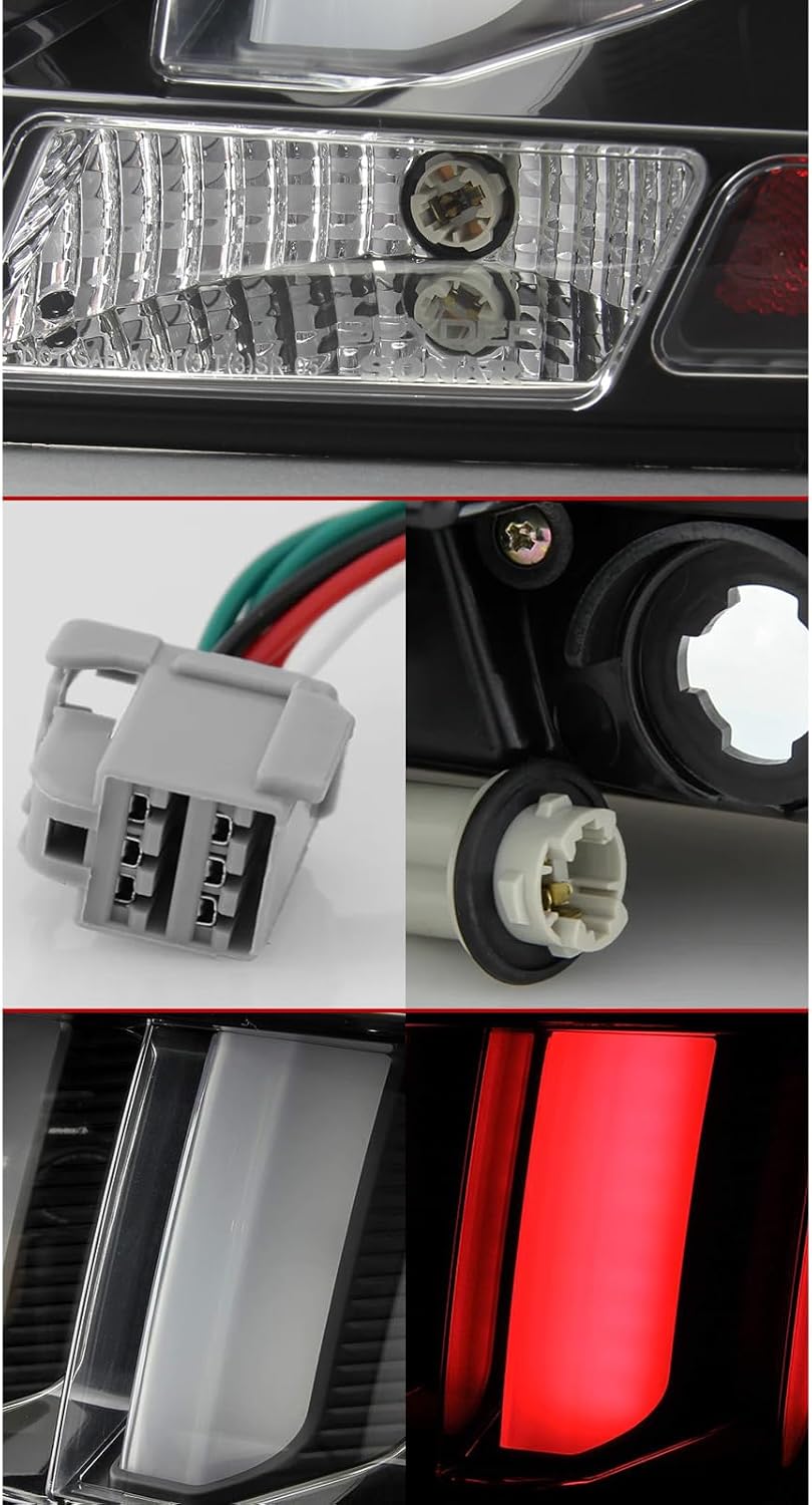 Fit for 2005-2009 Ford Mustang Tail Lights, Sequential Taillights Assembly Pair, Black Smoke Lens Tail Lamps, Driver and Passenger Side Replacement
