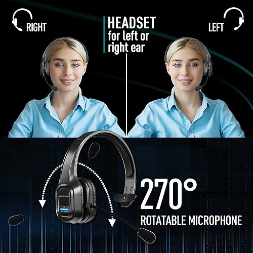 Miniatura 2 de VELKPRO Auriculares inalámbricos con micrófono - Auriculares con aislamiento de ruido de una sola oreja para centros de llamadas y oficina en casa